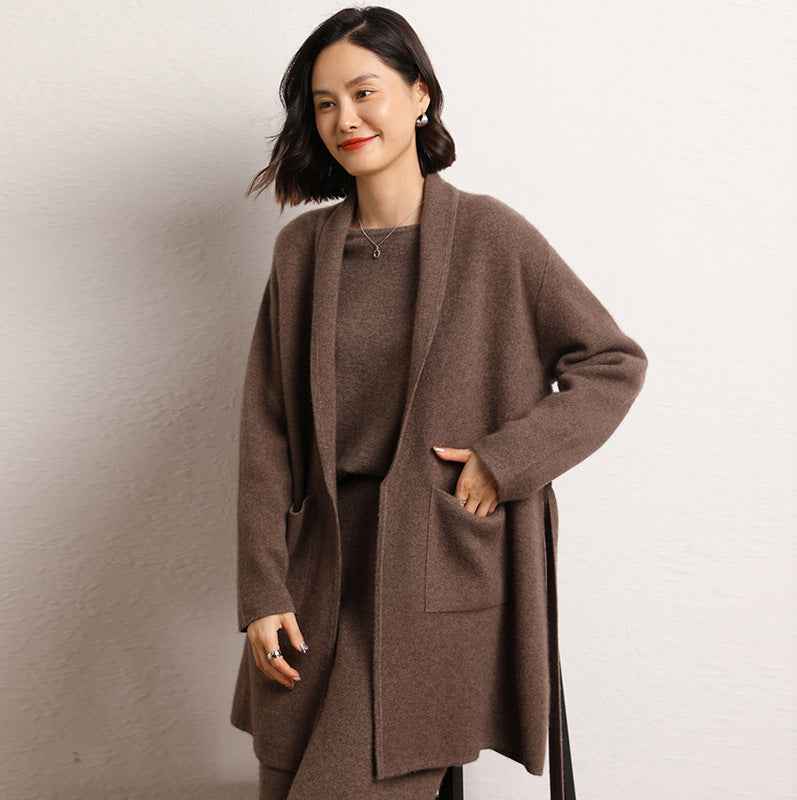 Fall Winter Fashion Mid-length Knitted Coat For Women