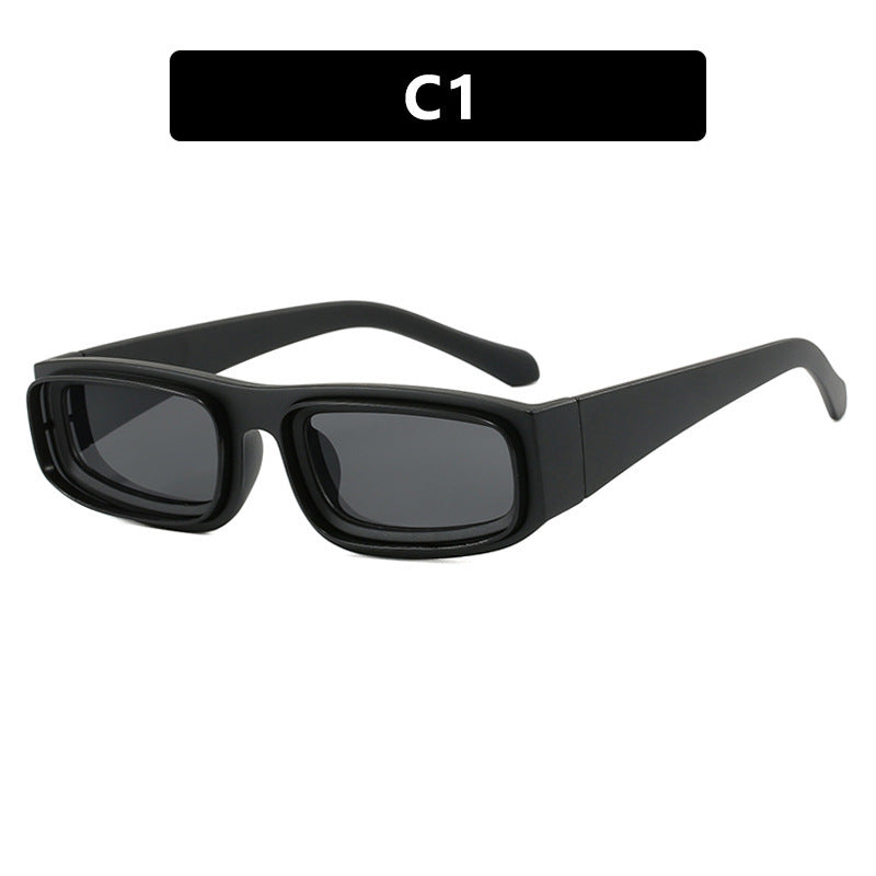 Double Circle Narrow Frame Square Sun Glasses