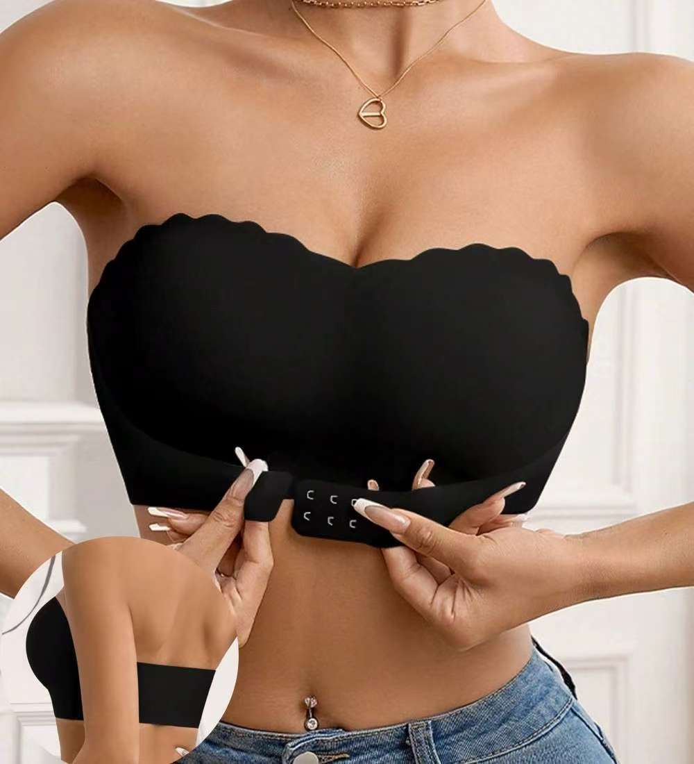 Oblique Shoulder Hollow-out Lace Band Chest Pad Naked Women Sense Seamless Bras - BabynBeauty