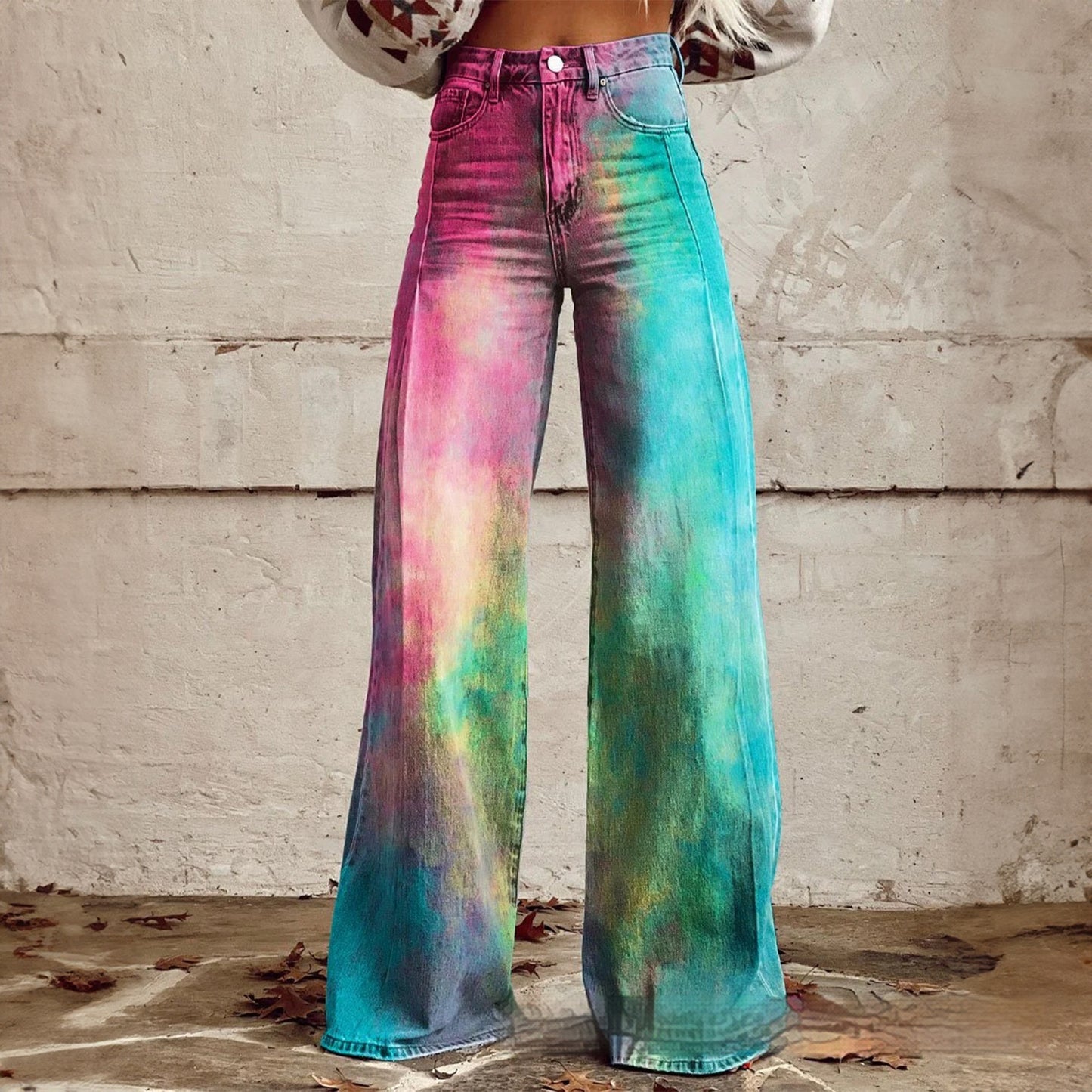 Foreign Trade Women's Casual Pants Imitation Jeans Wide Leg