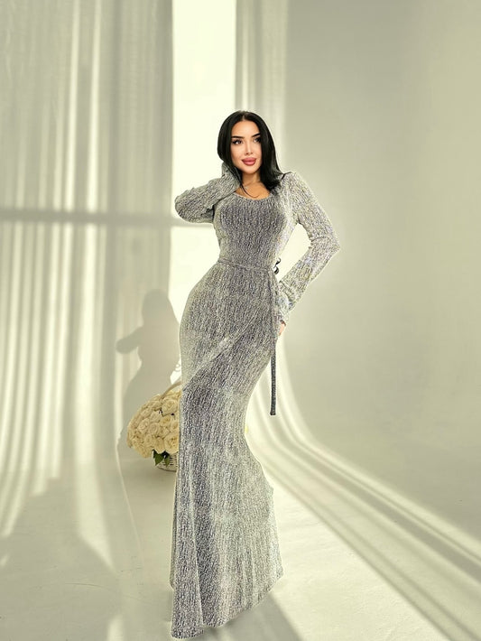 Round Neck Hot Diamond Maxi Dress