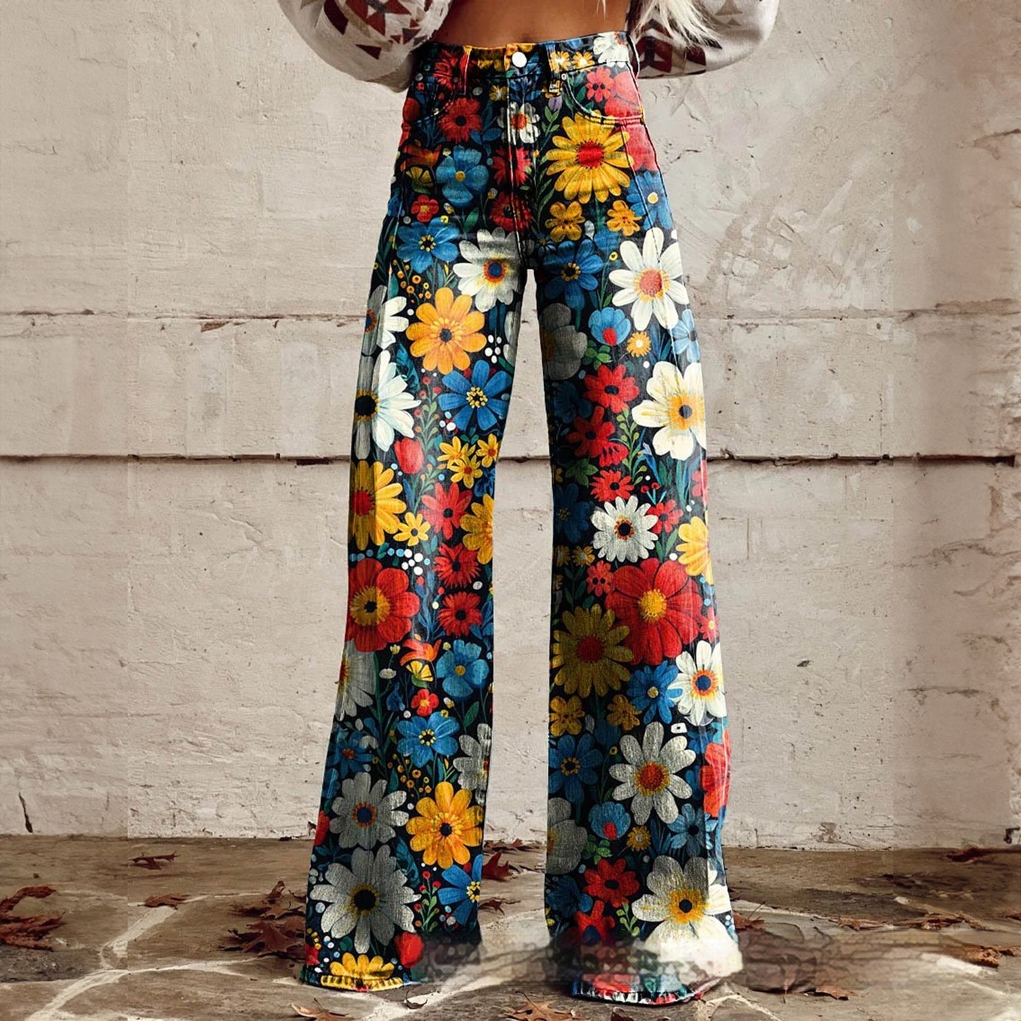 Foreign Trade Women's Casual Pants Imitation Jeans Wide Leg
