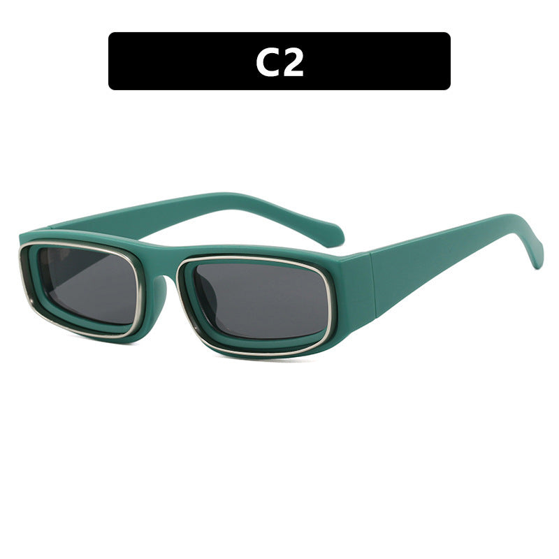 Double Circle Narrow Frame Square Sun Glasses