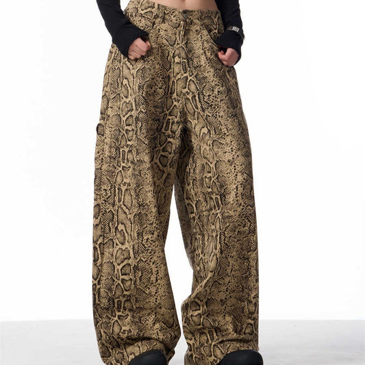 Retro Straight Slim High Street Leopard Jeans Wide Leg