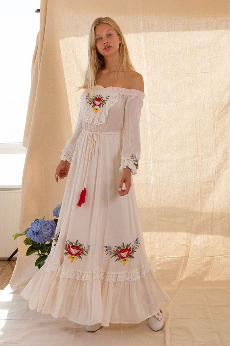 One-shoulder embroidered flower lace dress - BabynBeauty