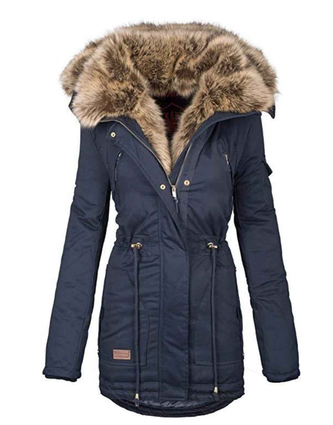 Winter warm fur collar female zipper long sleeve
