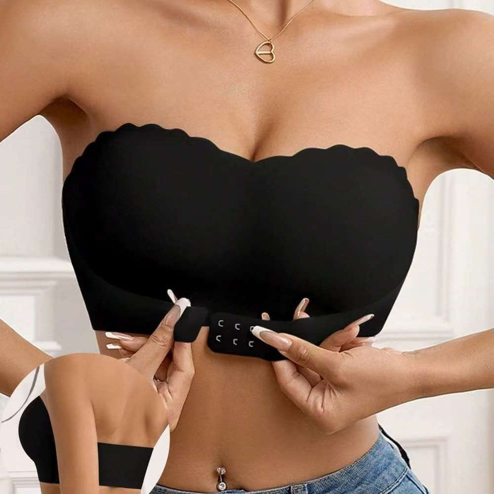 Oblique Shoulder Hollow-out Lace Band Chest Pad Naked Women Sense Seamless Bras - BabynBeauty