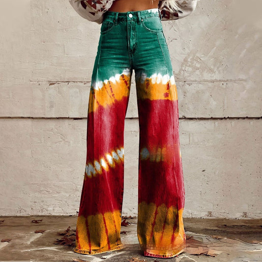 Foreign Trade Women's Casual Pants Imitation Jeans Wide Leg