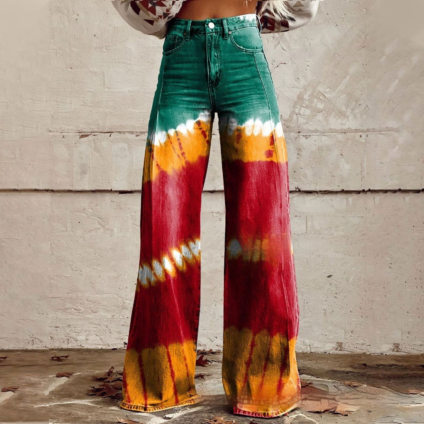 Foreign Trade Women's Casual Pants Imitation Jeans Wide Leg