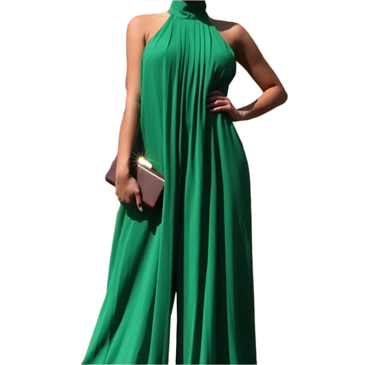 Sleeveless High-neck Loose Fit Wide-leg Pants