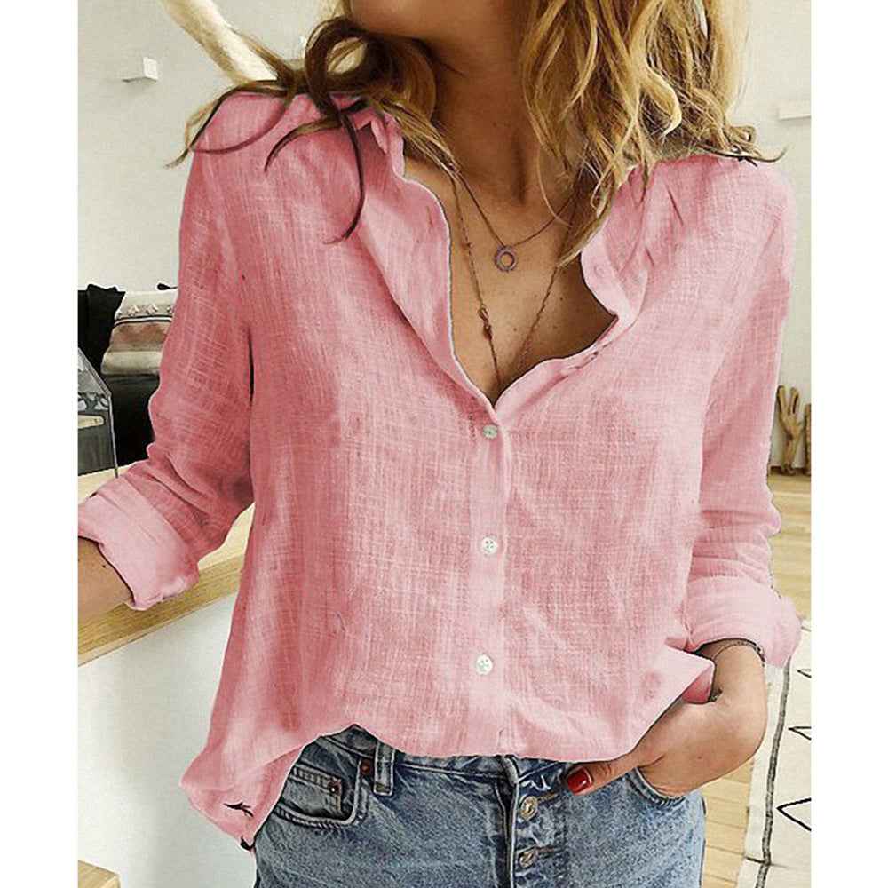 Lapel Long Sleeve Shirt Fashion Solid Color Button Top Women's Clothing