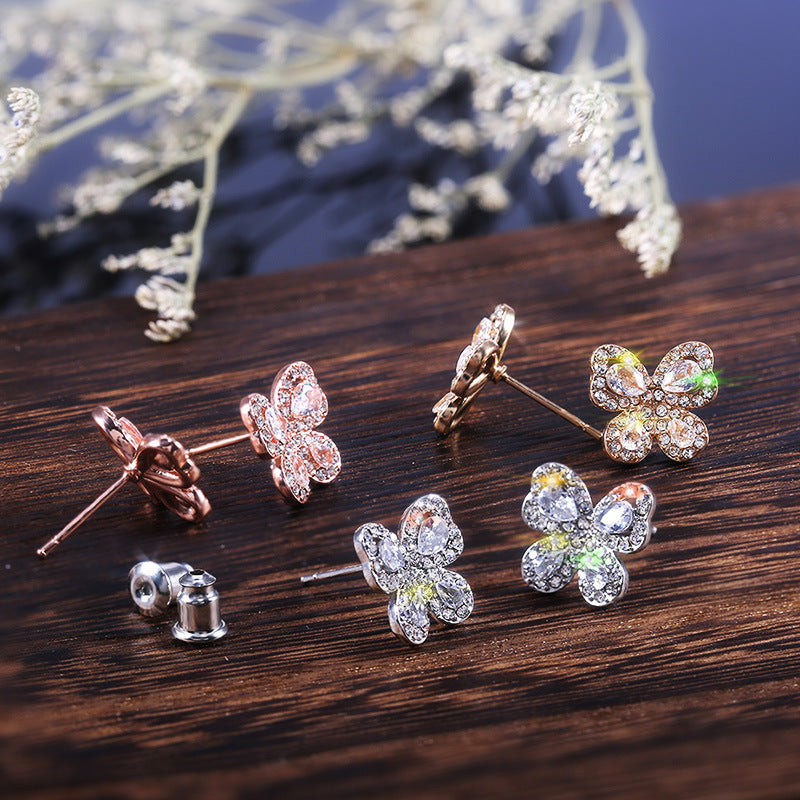 Girl Copper Spot Drill Butterfly Earrings