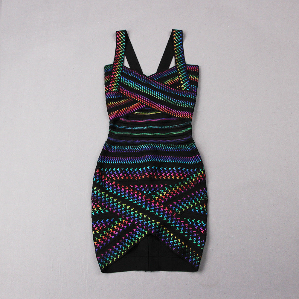 Lady Sexy Suspender Bandage Irregular Sheath Dress - BabynBeauty