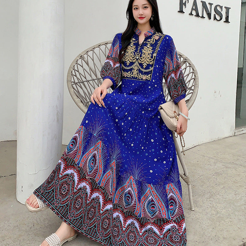 Long Skirt, Ethnic Style Dress, Women's Summer Cotton Silk Floral Print