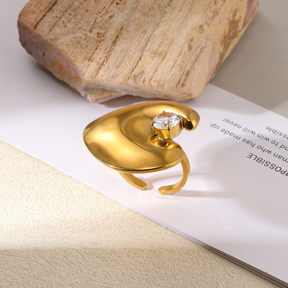 Stainless Steel Golden Pearl Ring Shaped Exaggerated