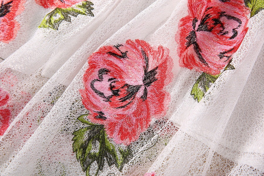 Embroidered Flower Lace Swing Dress - BabynBeauty