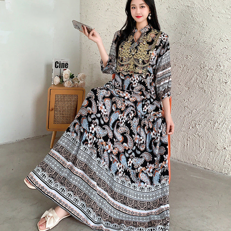 Long Skirt, Ethnic Style Dress, Women's Summer Cotton Silk Floral Print