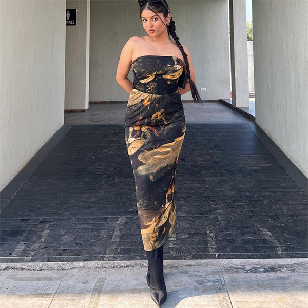 Women's Tube Top Printed Dress Slim Fit - BabynBeauty