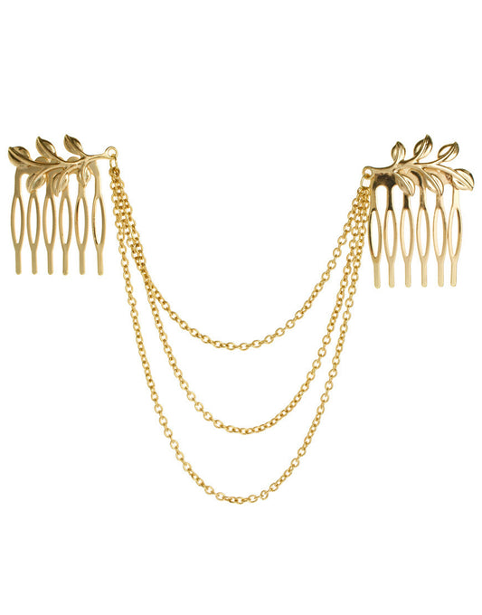 Europe and the United States hot fashion wild leaf chain tassel hair comb hair accessories leaf chain Hair accessories