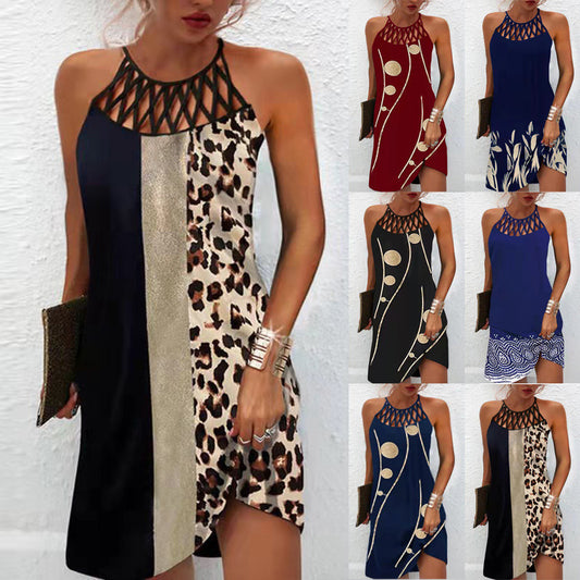 Female Ethnic Style Printed Mesh Sleeveless Casual Dress