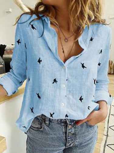 Lapel Long Sleeve Shirt Fashion Solid Color Button Top Women's Clothing