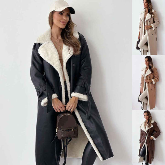 Winter Jacket With Belt Fashion Double Breasted Lapel Windbreaker Women's Long Trench Coat Mid-length Overcoat Clothing