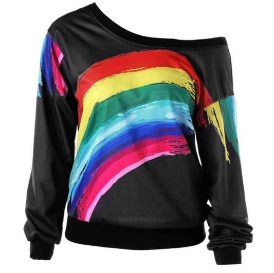 Rainbow Print Hoodies Pullover Loos