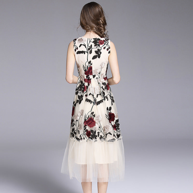 Embroidered Dress Women's Mesh Sleeveless - BabynBeauty