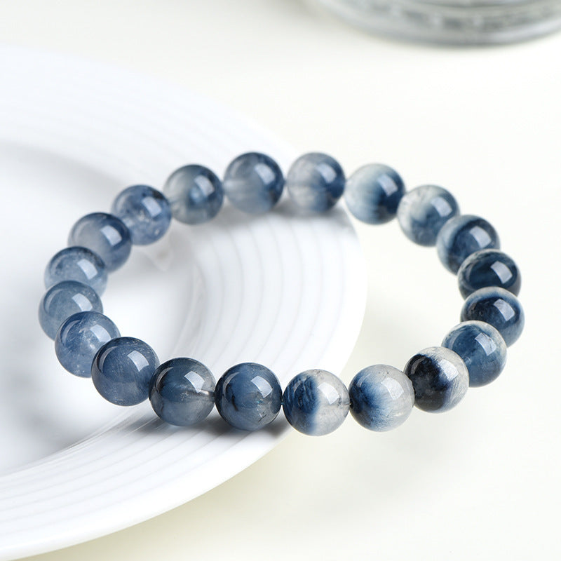 Natural Half Pot Blue Rabbit Hair Round Bead Bracelet