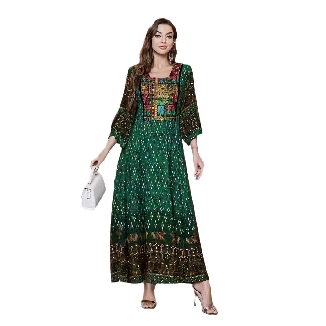Ethnic Style Flat Collar Cotton Silk Short Sleeve French Dress