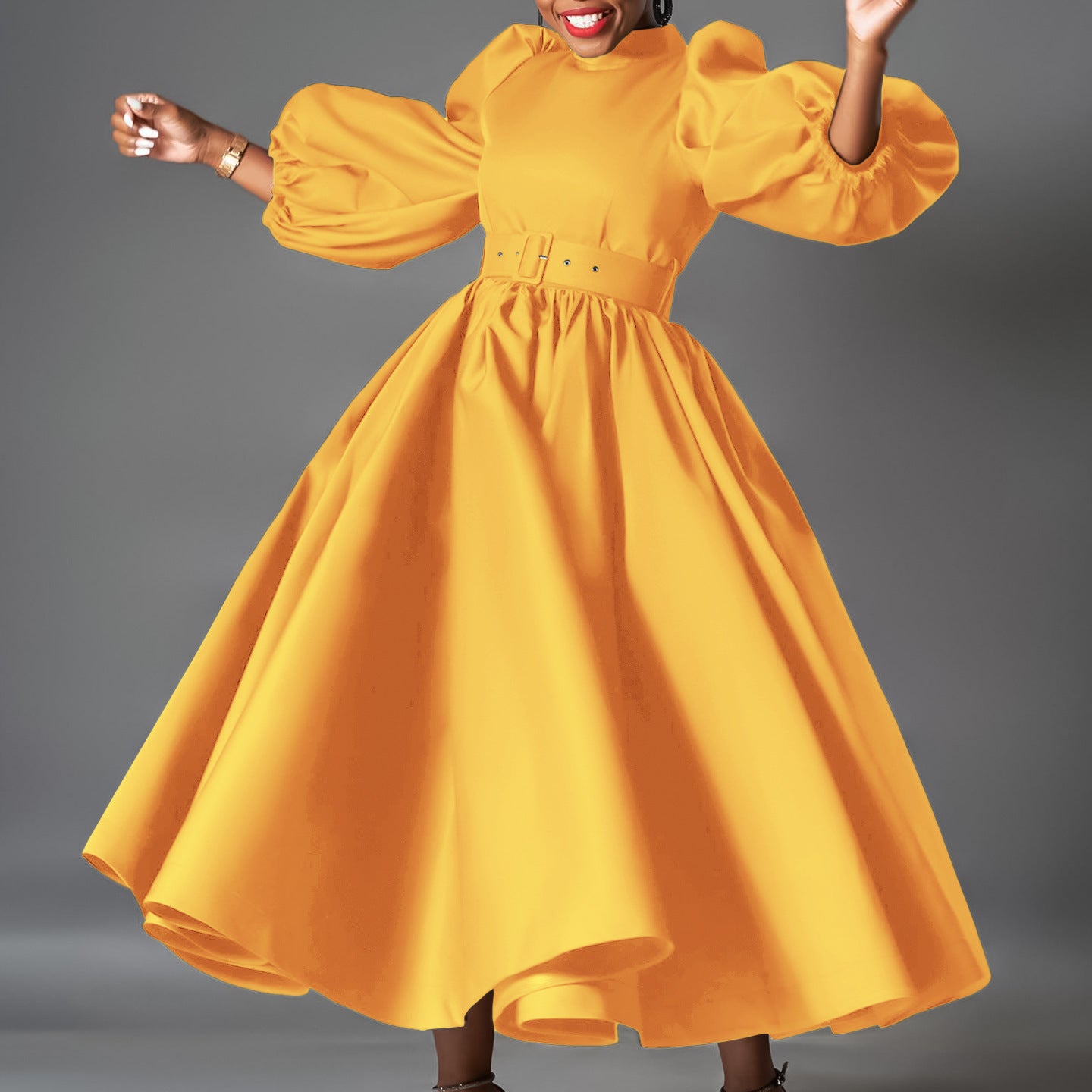Loose Plus Size Fashion Solid Color Large Skirt Puff Sleeve
