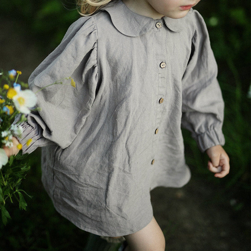 Girls' Cotton And Linen Doll Collar Princess Dress Shirt Top