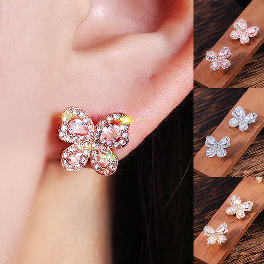 Girl Copper Spot Drill Butterfly Earrings