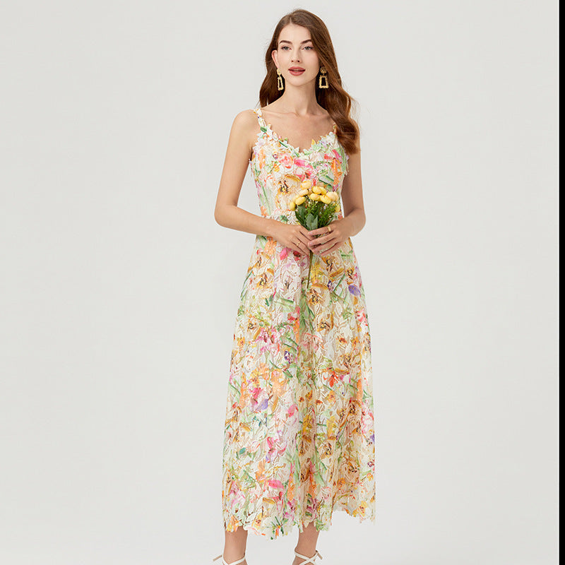 Flower Cutout Embroidered Women Lace Dress - BabynBeauty