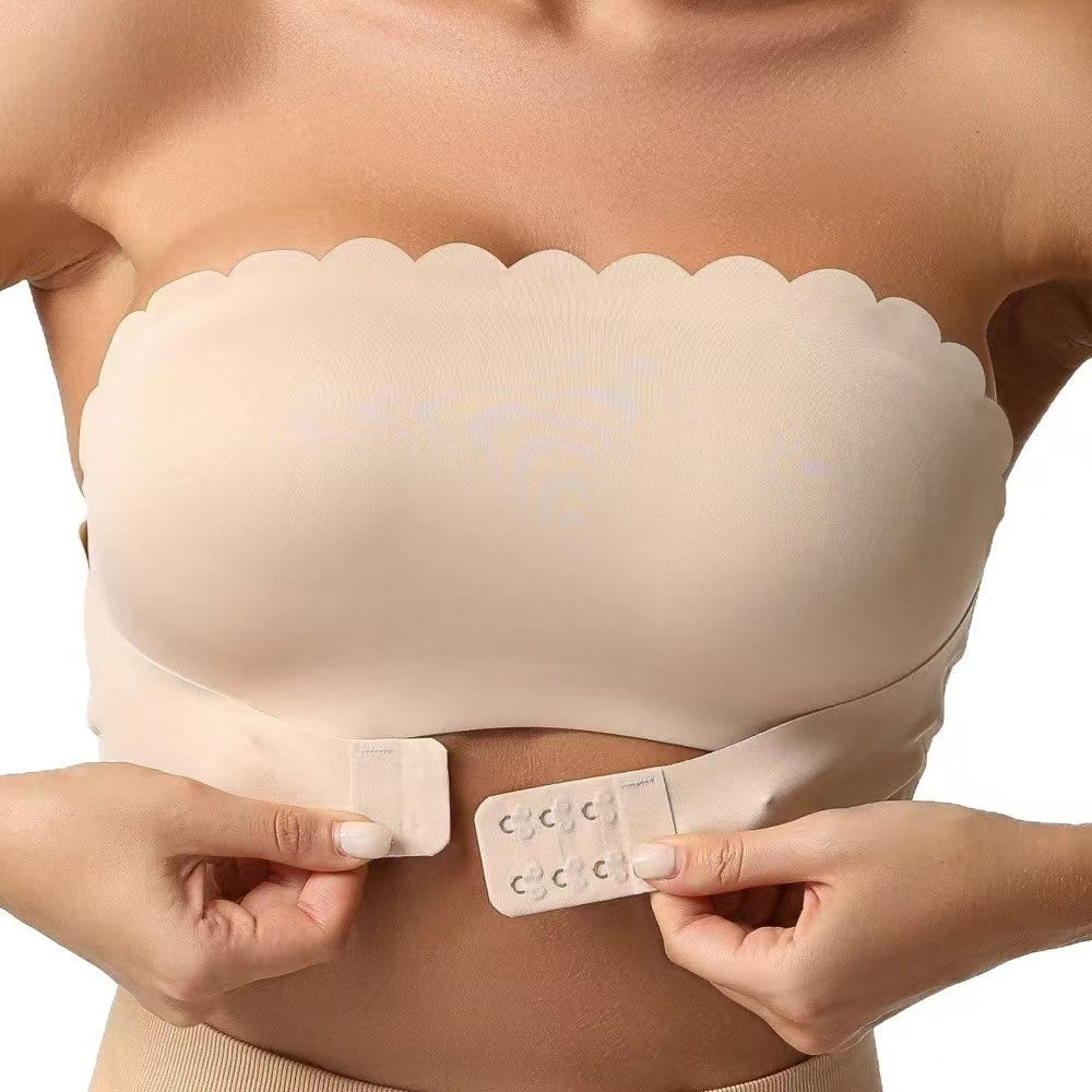 Oblique Shoulder Hollow-out Lace Band Chest Pad Naked Women Sense Seamless Bras - BabynBeauty