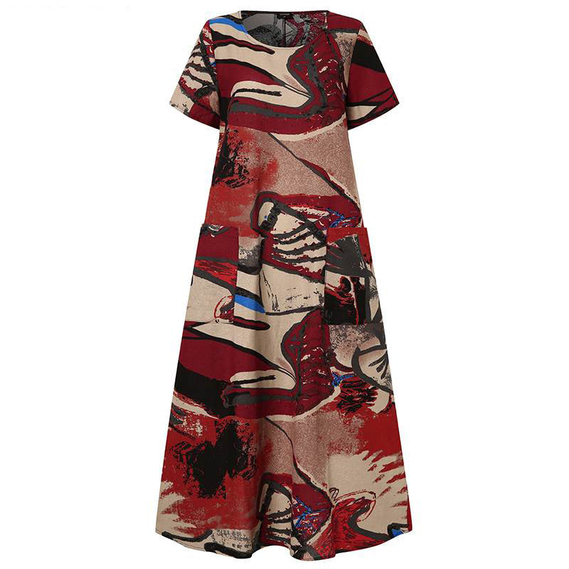 Plus Size Digital Print Ethnic Loose Long Dress