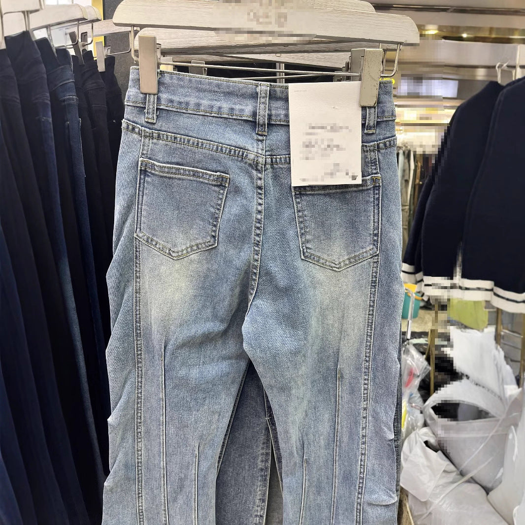 Retro Rivet Heavy-duty Skinny Jeans High Waist Slimming Design