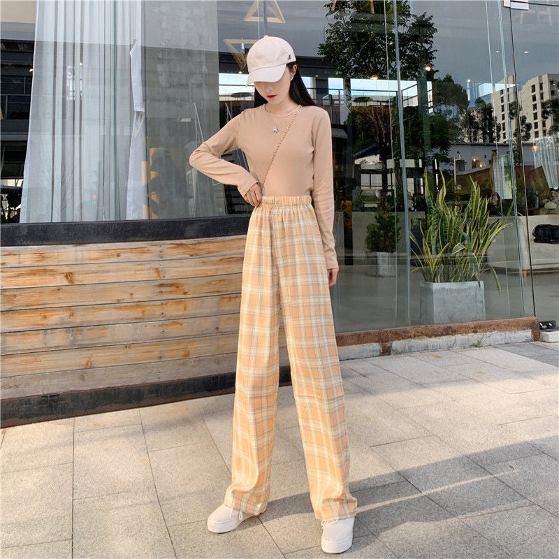 Plaid Wide Leg Pants Women Casual Pants - BabynBeauty