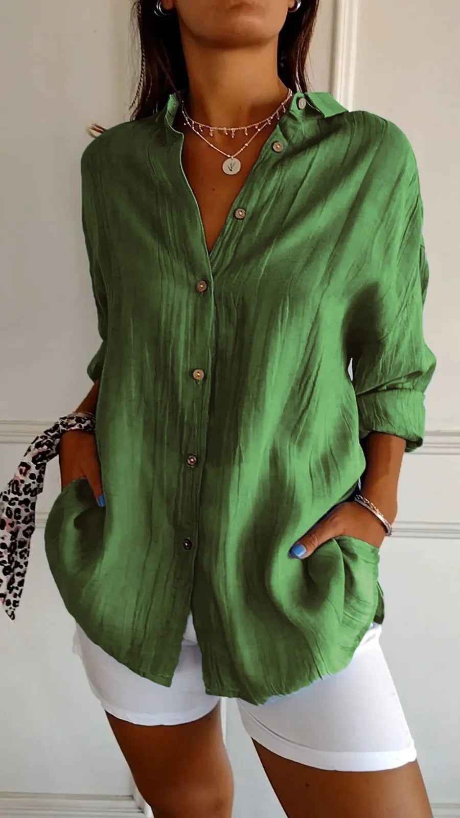 Popular Spring And Summer New Women's Loose Open Button Shirt Solid Color Top