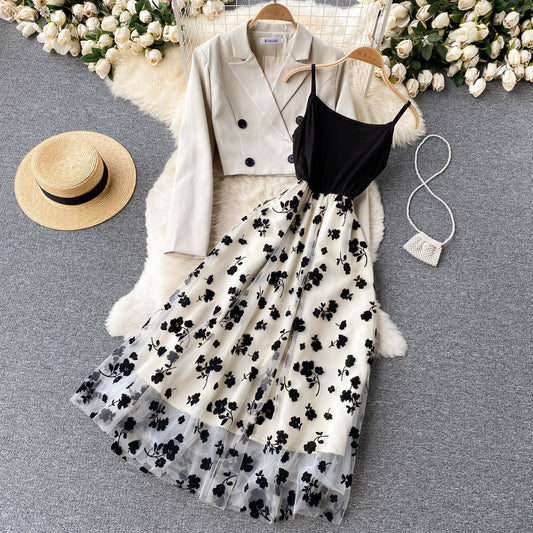 Short Suit Coat Women's Sling Dress Two-piece Set