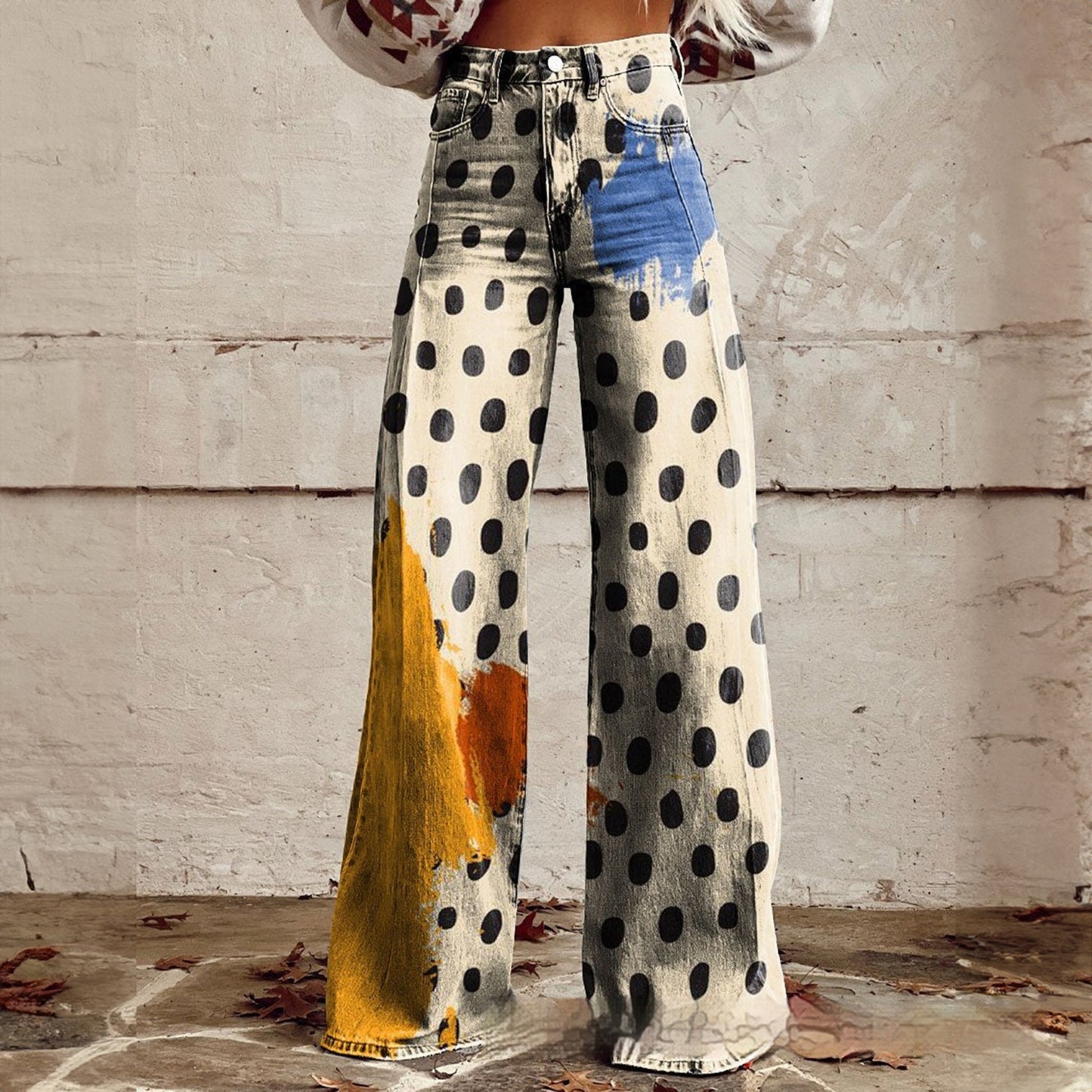 Foreign Trade Women's Casual Pants Imitation Jeans Wide Leg