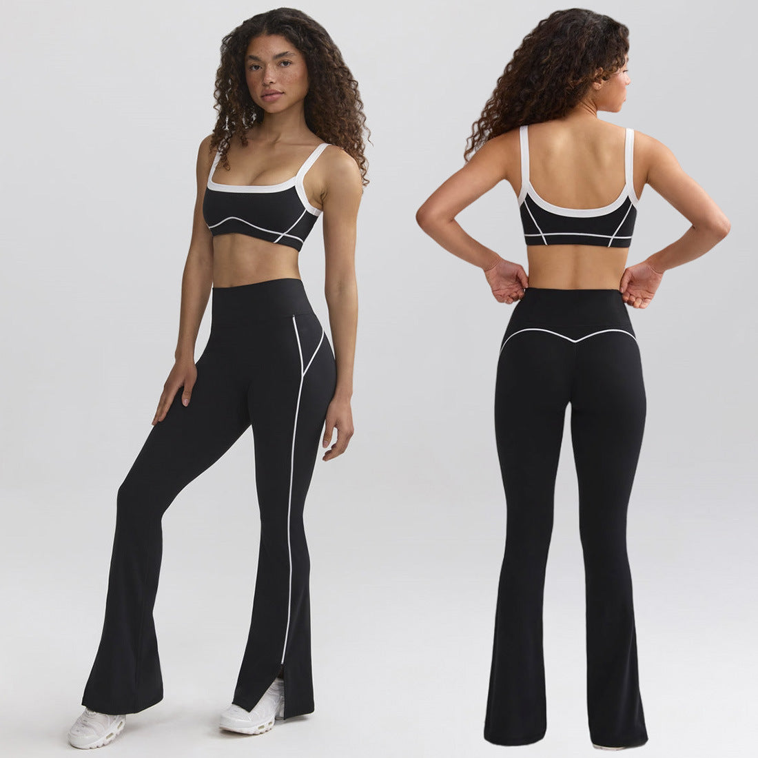 Nude Feel High Elastic Sports Contrast Color Bra Shoulder Straps Fitness Yoga Suit