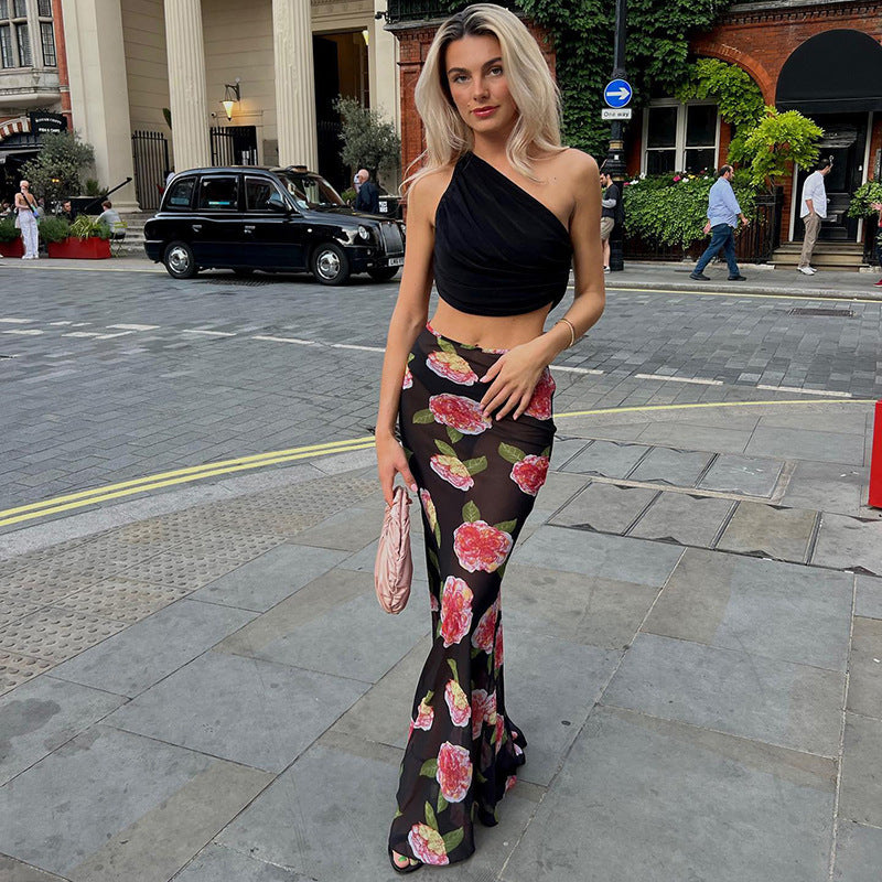 2024 Summer Low Waist Printed Mesh Skirt Sheath