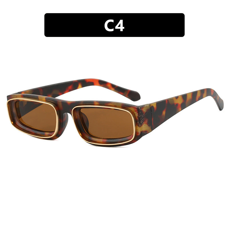 Double Circle Narrow Frame Square Sun Glasses