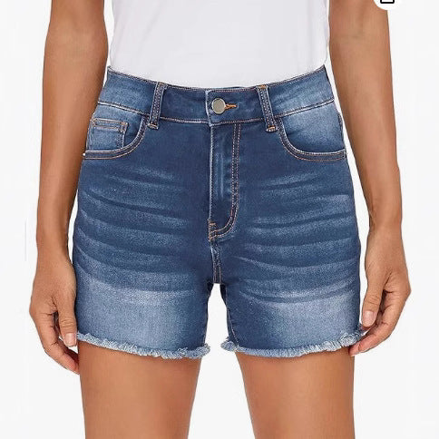 Summer High Waist All-match Slim Fit Tassel Women's Denim Shorts