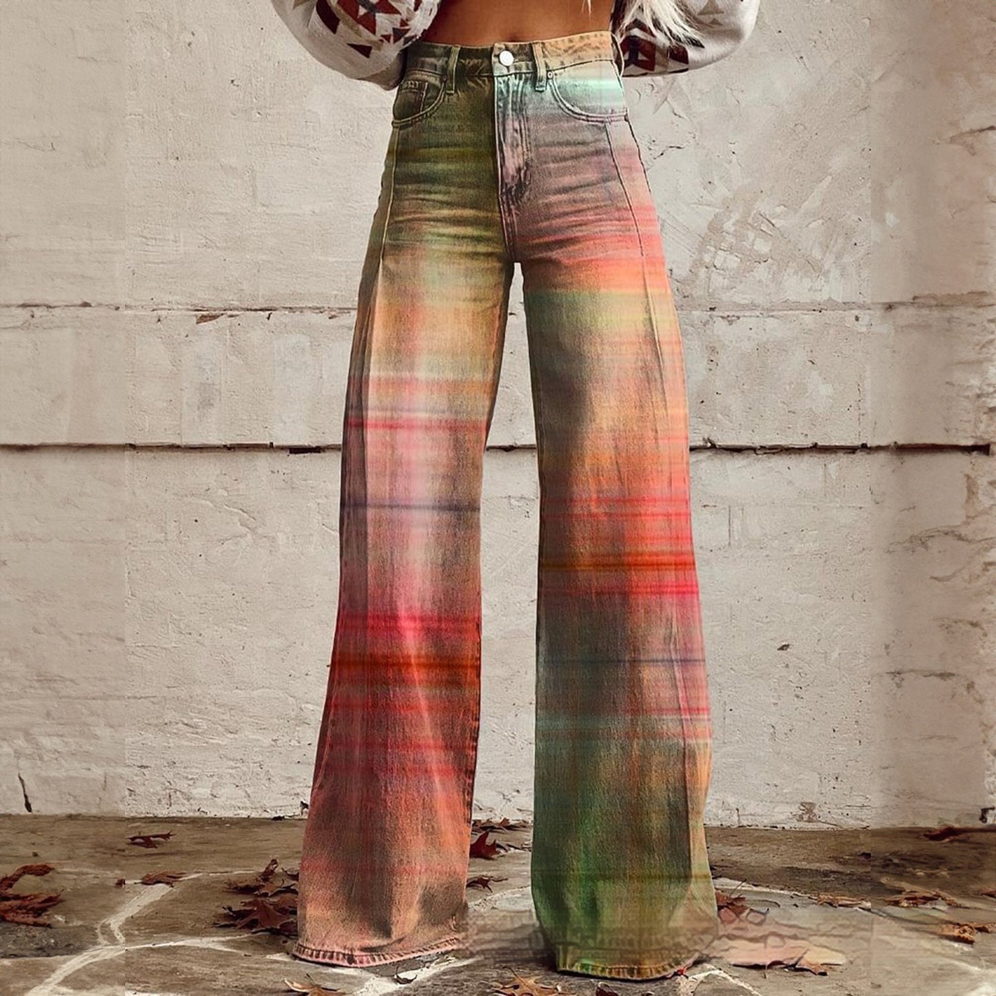Foreign Trade Women's Casual Pants Imitation Jeans Wide Leg