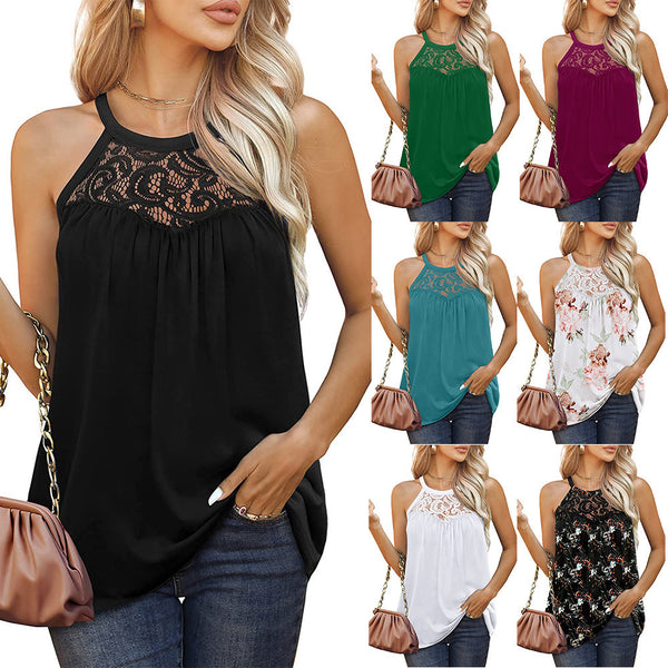Womens Tank Tops Loose Fit Summer Lace Halter Tops Sleeveless Shirts - BabynBeauty