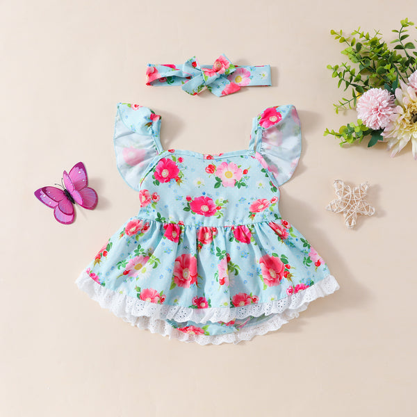 Baby Floral Romper Rompers Jumpsuit Skirt - BabynBeauty