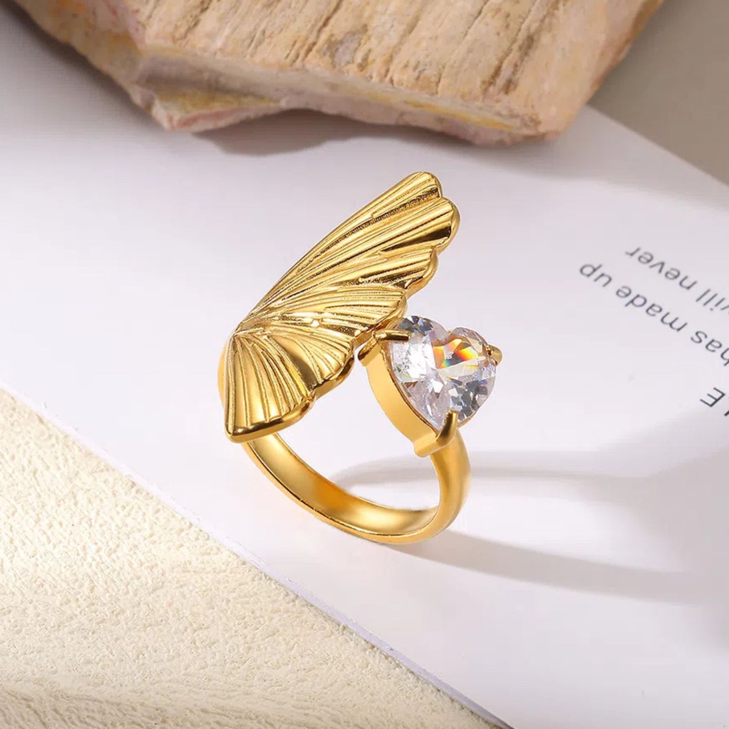 Stainless Steel Golden Pearl Ring Shaped Exaggerated