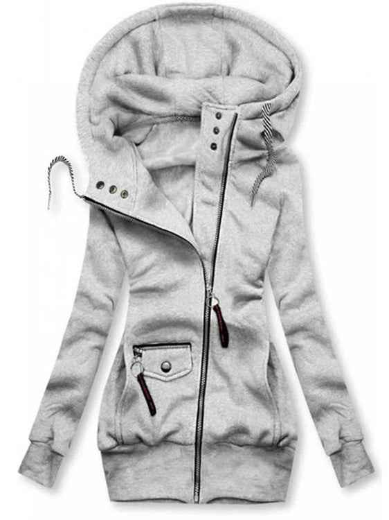 Autumn and winter stitching drawstring hooded slim coat